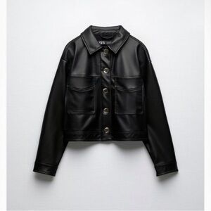 GOLD BUTTON FAUX LEATHER JACKET
